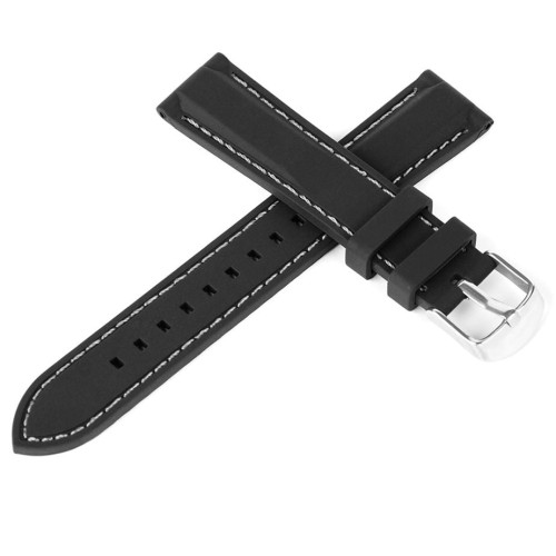 Pasek silikonowy Z02 - czarny - srebrna nić - 18 mm